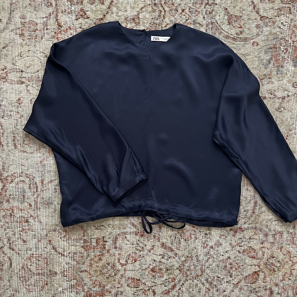 Zara, navy, satin effect blouse, XS